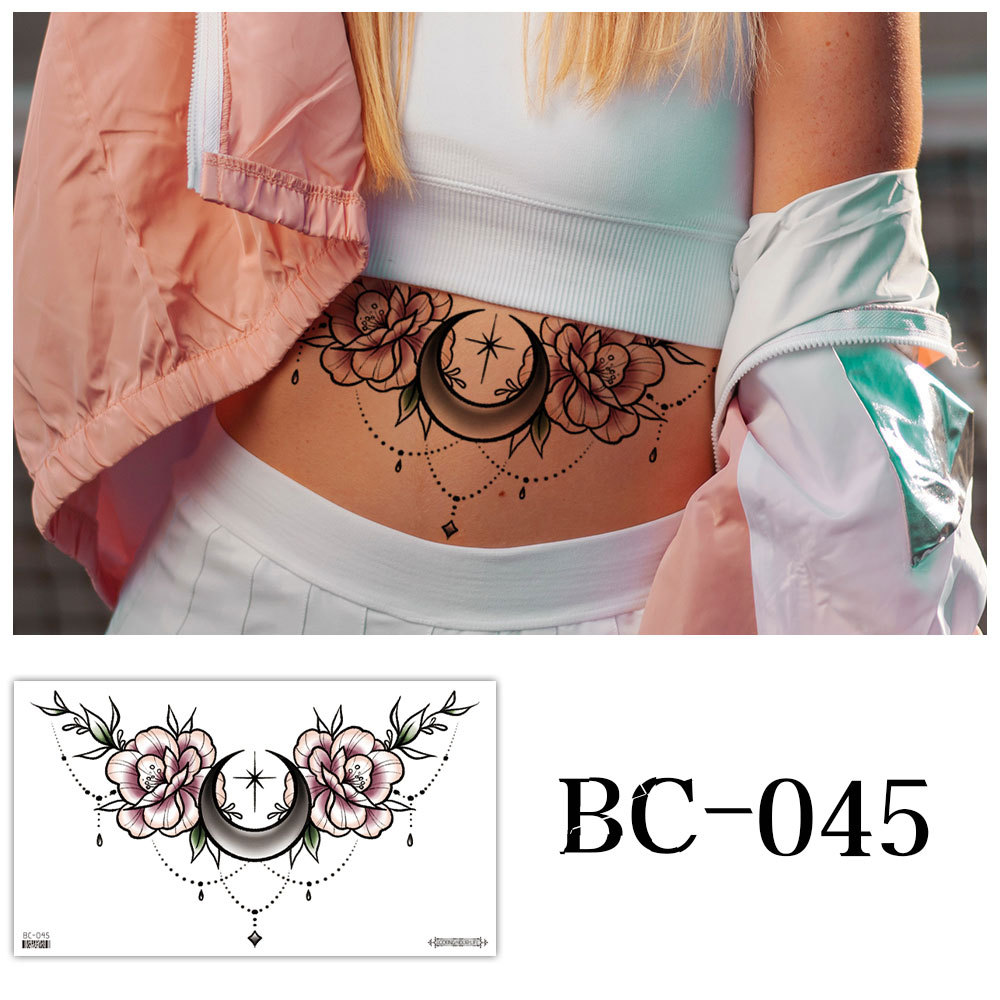 Picture of 2022 new cross-border supply waterproof tattoo stickers simple black and white flower sternum stickers personalized tattoo wholesale
