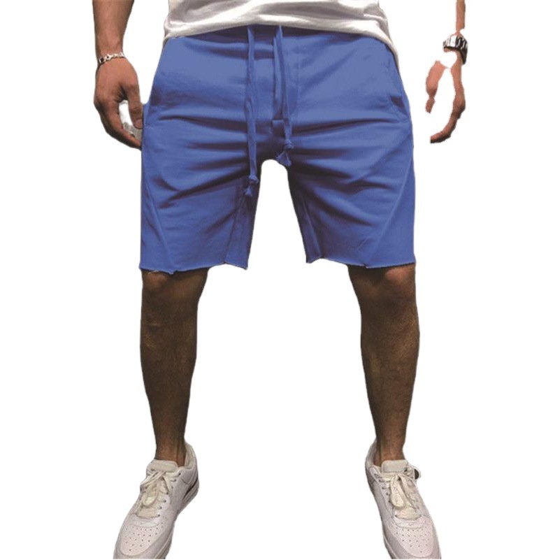 Cross-Border European and American Style Men's Solid Color Sports Training Fitness Running Shorts Casual Distressed Five-Point Pants