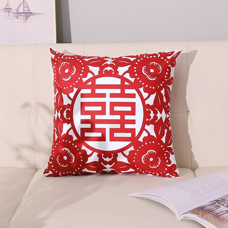 Picture of My wedding products Xi Persimmon continuous pillow wedding room decoration decoration fur ball ring velvet wedding Xi character sofa cushion