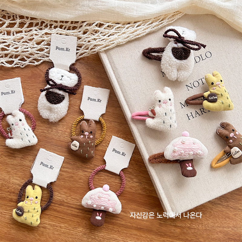 Early Autumn Korean Handmade Fabric Three-dimensional Cotton Cartoon Children's All-match Hairpin Hairband Sweet Cute Rubber Tendon Hair Accessories