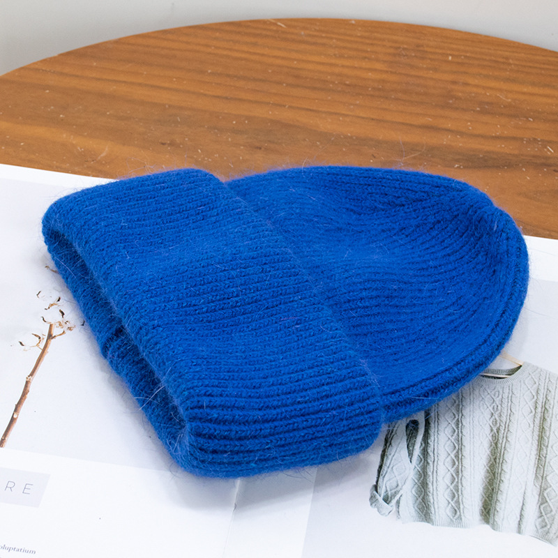 Picture of Korean Winter Knitted Hat with Large Brim for Women, Windproof Pullover Round-Top Adult Rabbit Fur Wool Hat