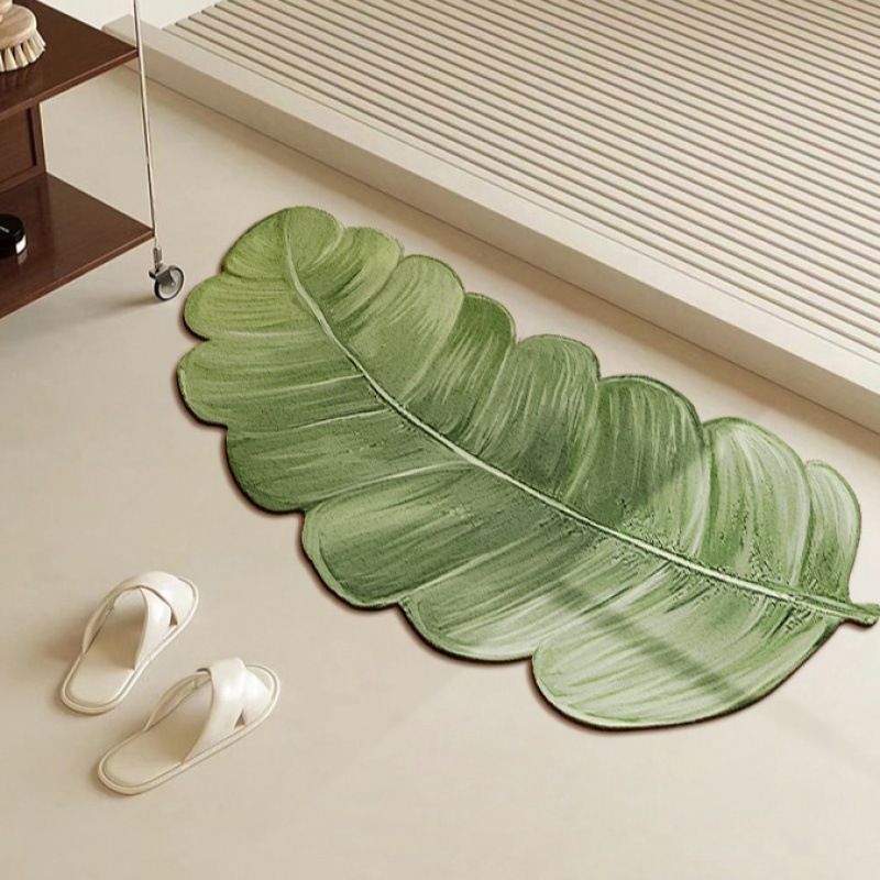 Cross-border Ins Green Plant Bathroom Absorbent Non-slip Quick-drying Diatom Mud Mat Household Special-shaped Dirt-resistant Wear-resistant Carpet