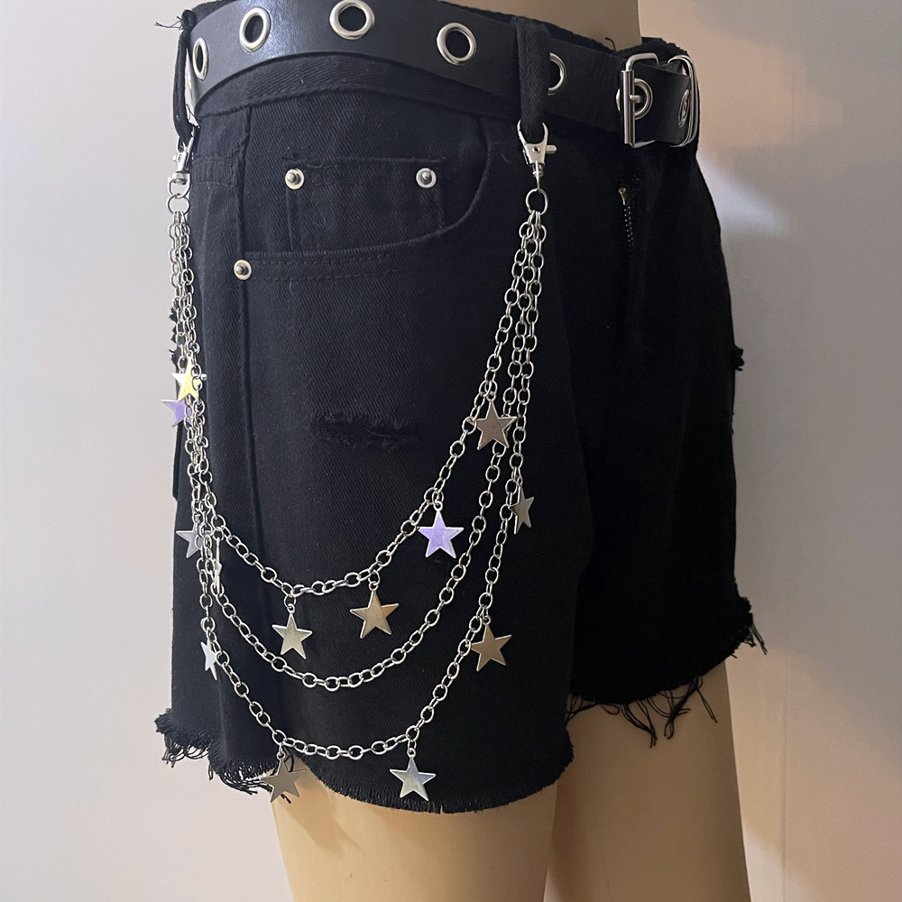 European and American hip-hop punk five-pointed star metal waist chain cross-border fashion fashion personality multi-layer chain pants chain wholesale