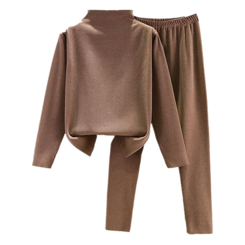 Autumn and winter large size velvet underwear women's double-sided velvet long-sleeved bottoming shirt warm suit velvet top autumn pants two-piece set