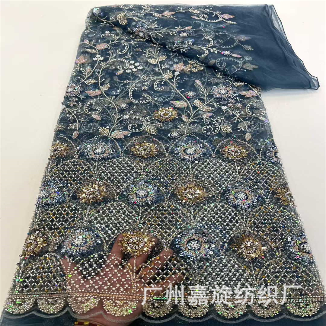 Export Middle East Fashion Bead Embroidery Lace Fabric Mesh Cheongsam Skirt Dress Fashion Fabric Beads lace