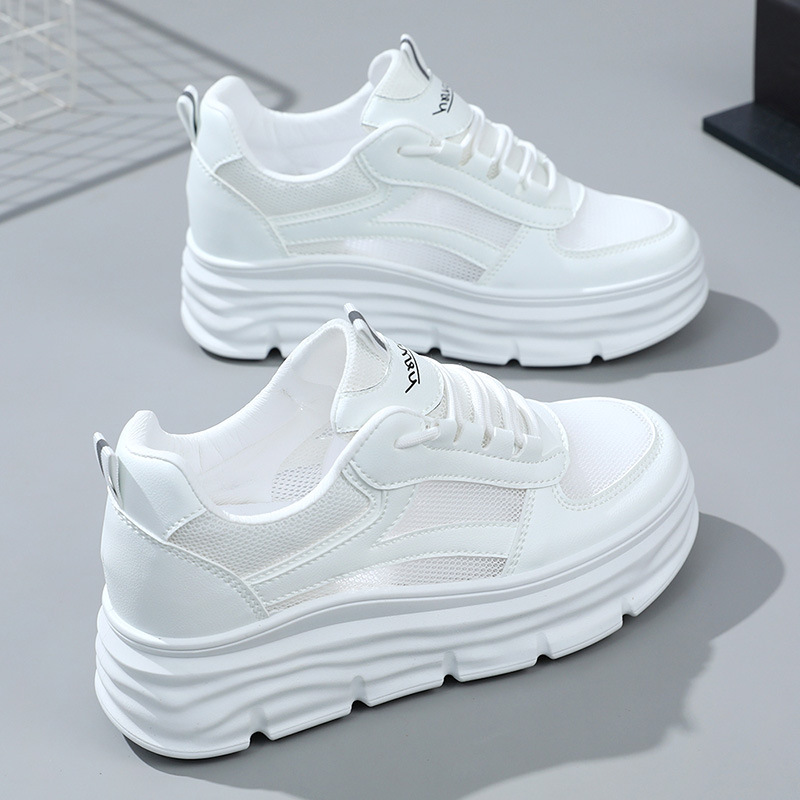W3603-3612 Inner Height White Shoes Women's Mesh Breathable 7cm Summer Platform Board Shoes Women's Sports Shoe Mesh