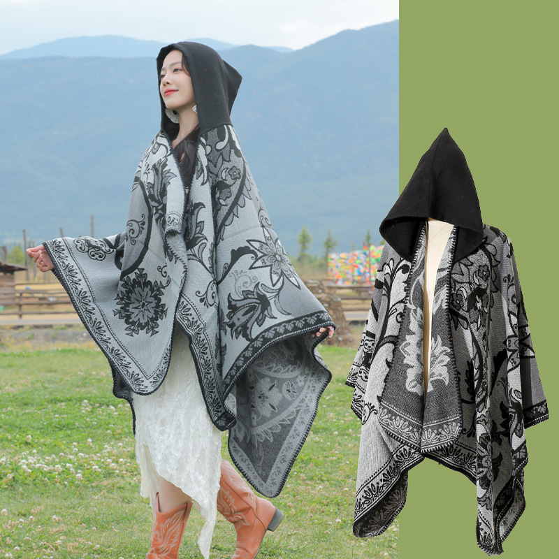 Picture of Hooded shawl cloak Lijiang Xinjiang Xizang grassland tourism wear photo warm outer cape factory wholesale