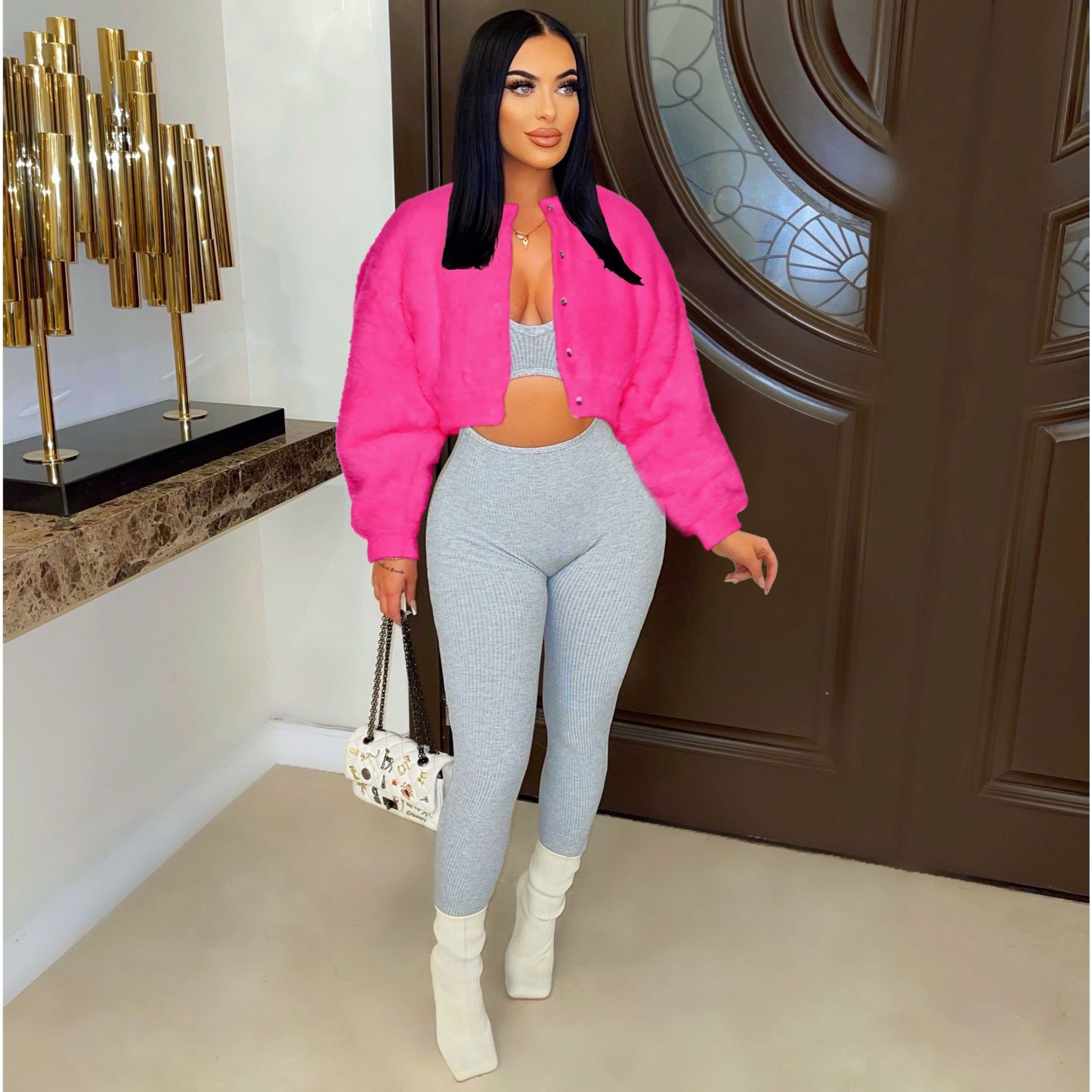 Picture of Amazon Hot Selling European and American Autumn and Winter Women's Casual Fashion Loose Faux Fur Short Jacket Imitation Rabbit Fur Jacket
