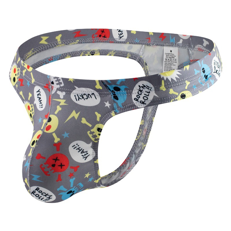 Foreign Trade European and American Men's Personality Skull Head Low Waist Large Pocket Men's Thong Temptation Fun Men's Pants B625