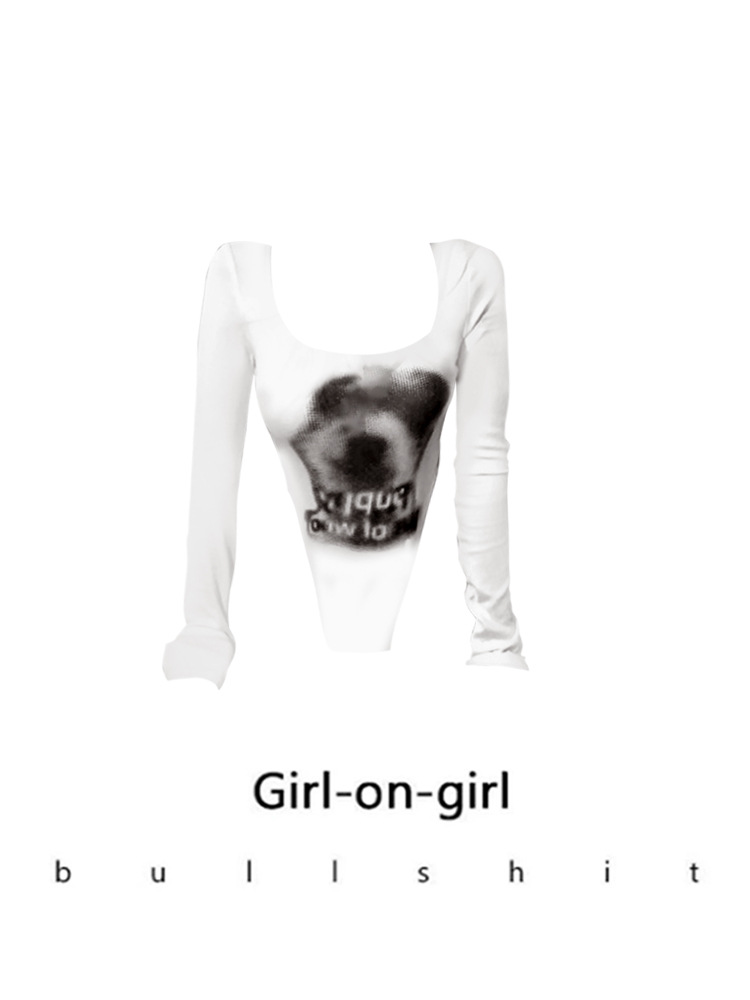 Spicy Incentives White Shoulder Long-sleeved T-shirt Women's American-style Hot Girl Slim-fit Sim Inner Top