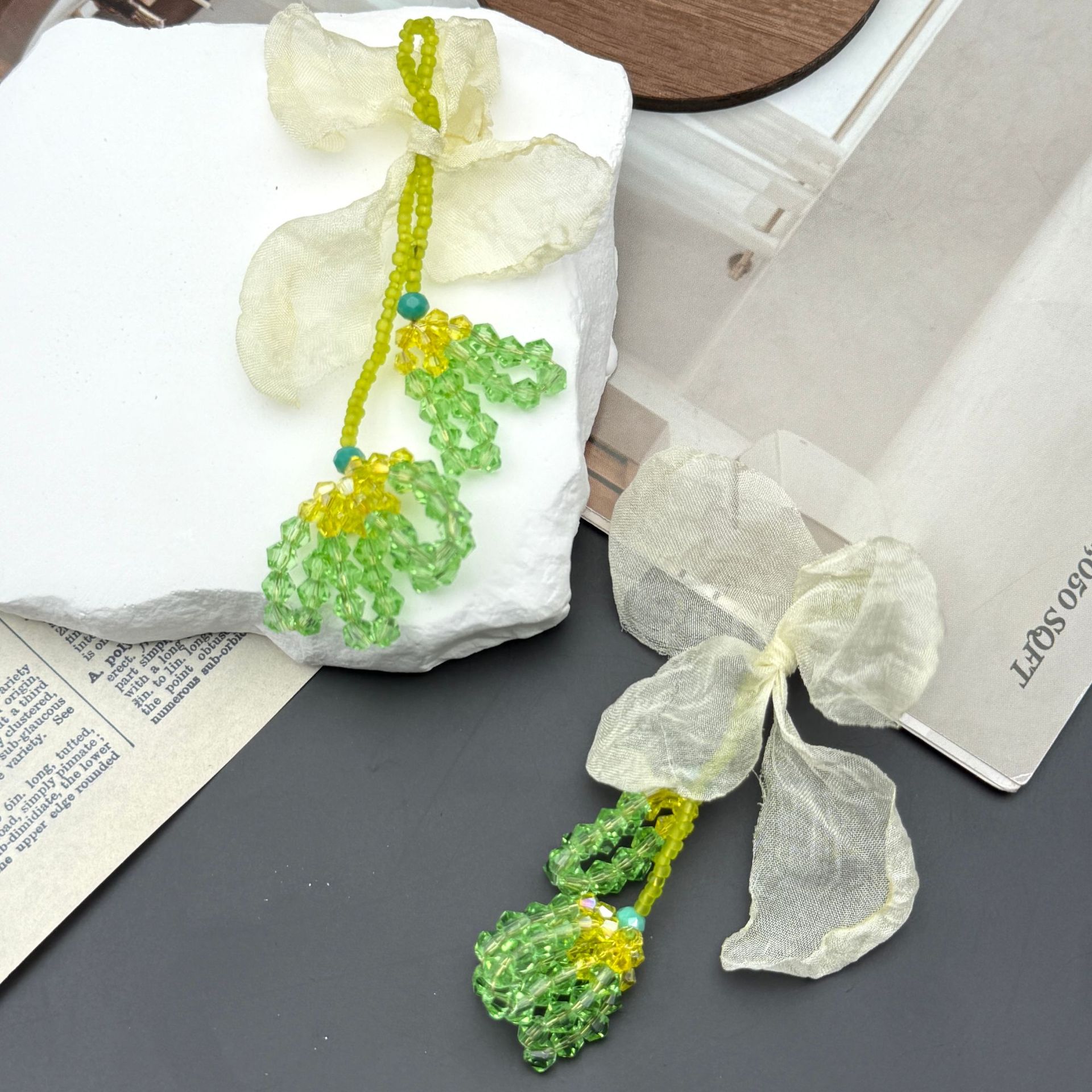 Picture of Woven long forest mesh pearl flower DIY handmade super fairy-like sweet little fresh high-end earrings