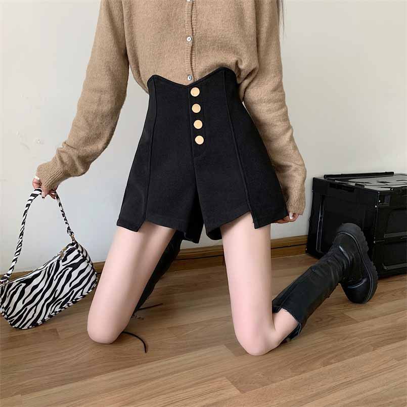 Picture of 2023 Summer New Design High waist shorts button decoration slimming A- line wide leg pants outer wear hot pants