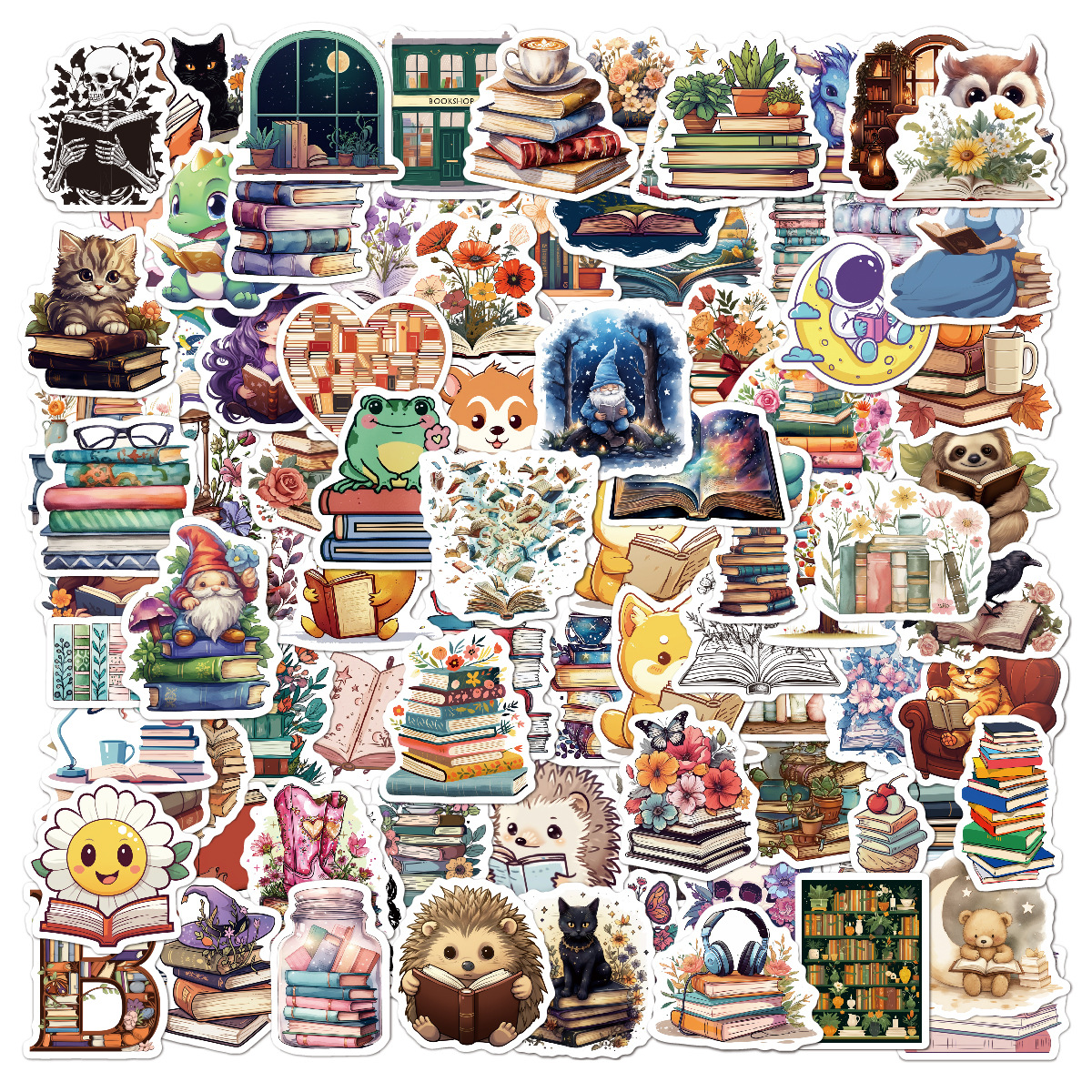 Cross-Border 100 Reading Stickers for Laptops, Water Cups, Suitcases, Decorative Graffiti Cartoon Stickers