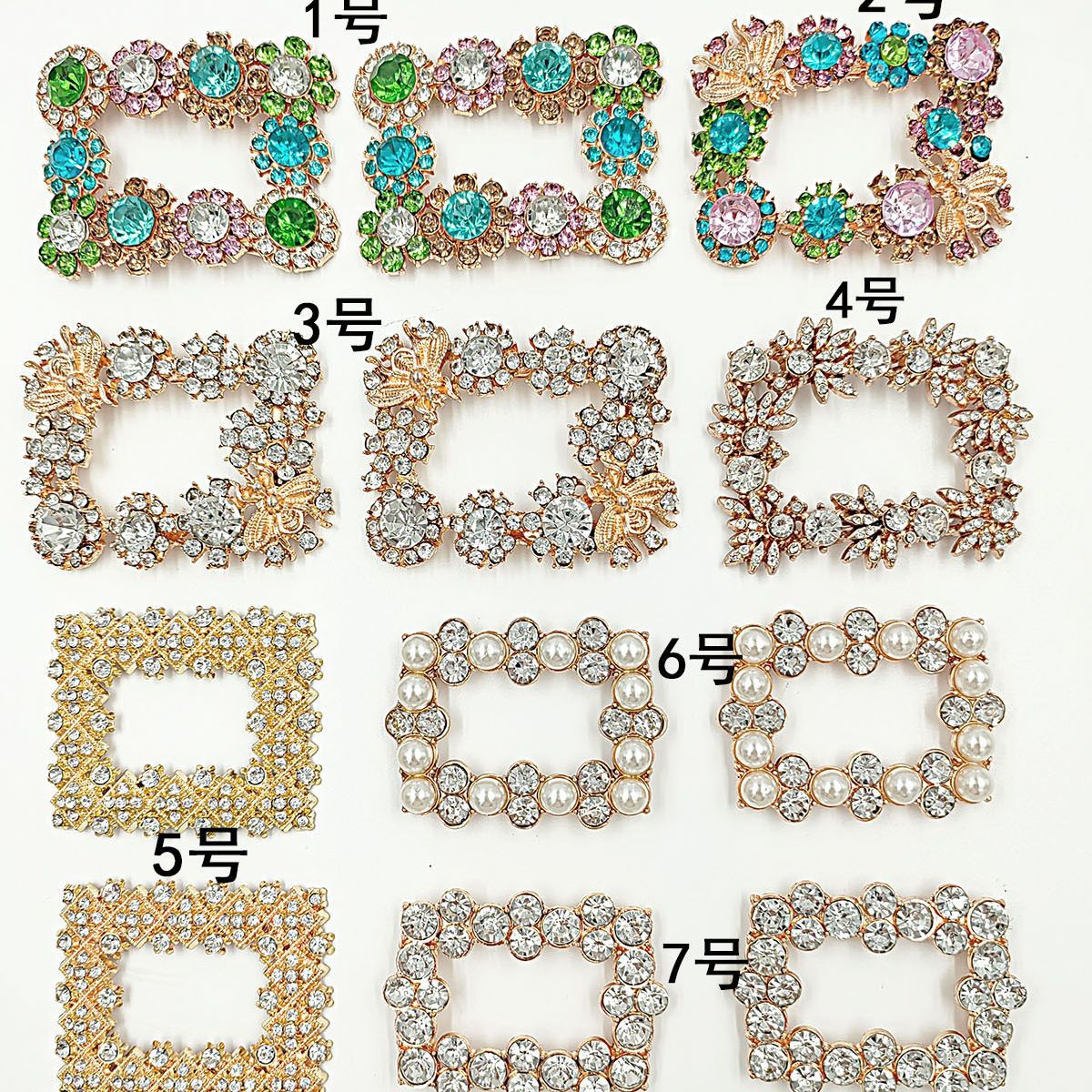 Cross-Border Supply of Shoe Charms with Colorful Diamond Bee Square Buckles, Square Gray Diamond Inserts, and Cyan-Colored Diamond Square Buckles