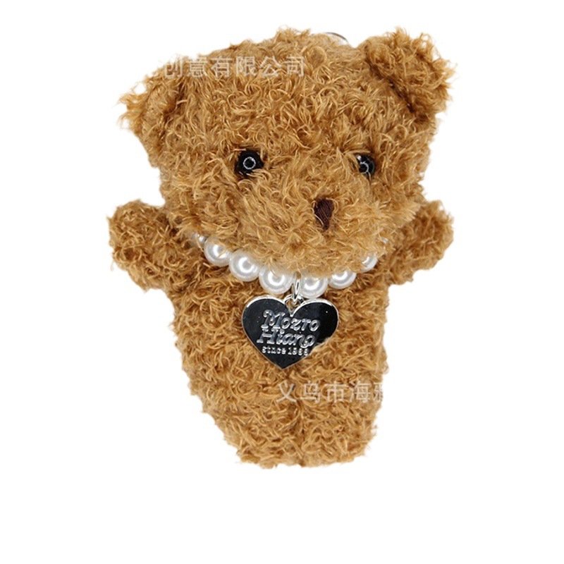 South Korea popular long-haired bear alloy love pearl necklace mobile phone pendant schoolbag car keychain pendant