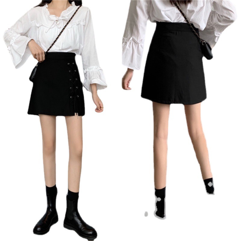 Picture of 2022 Summer New Arrival Strap Irregular Skirt Women's Autumn High Waist Anti-slip Skirt Black A- line Hip Skirt