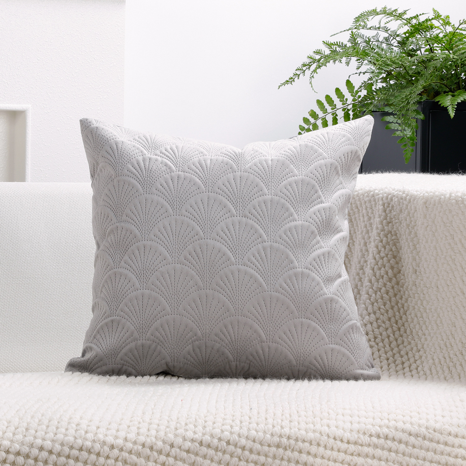 Picture of Scandinavian Style Ginkgo Leaf Sofa Pillowcase Living Room Decoration Pure Color Velvet Back Cushion Cover, Home Bedside Cushion