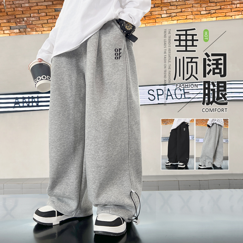 Children's Pants Children's Pants Boys Trousers 2024 Autumn and Winter New Knitted Trousers Big Children's Fashion fleece-lined Crane Pants