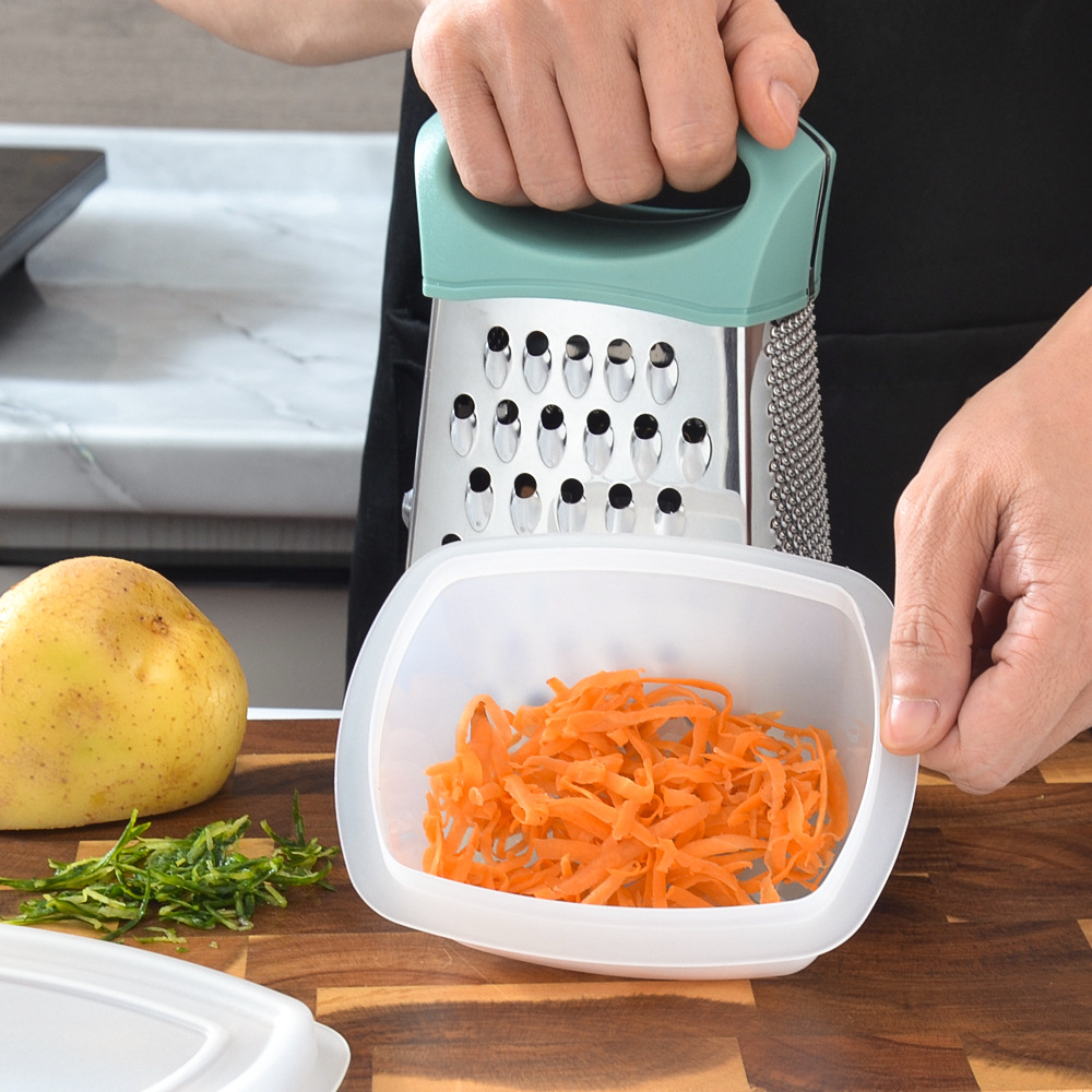 Picture of Stainless Steel Vegetable Grater Arc Four-sided Planer with Box Planer Kitchen Gadget Filer Potato Slicer