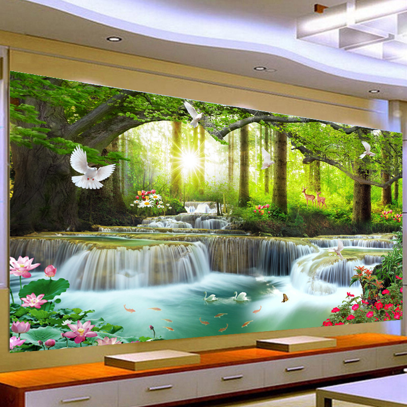 5d Rubik's Cube Diamond Painting Landscape Painting Waterfall Full Diamond Living Room New Cross Stitch Point Brick and Stone Beautiful Round Diamond