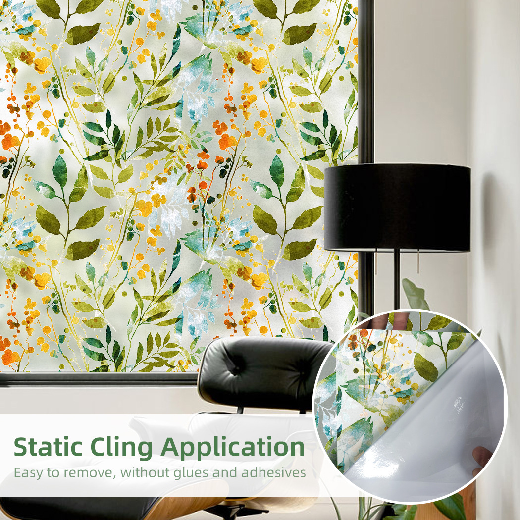 Home Privacy Window Film, Colorful Leaves Glass Sticker Bathroom Shading Frosted Film Electrostatic Sticker Window BLT111