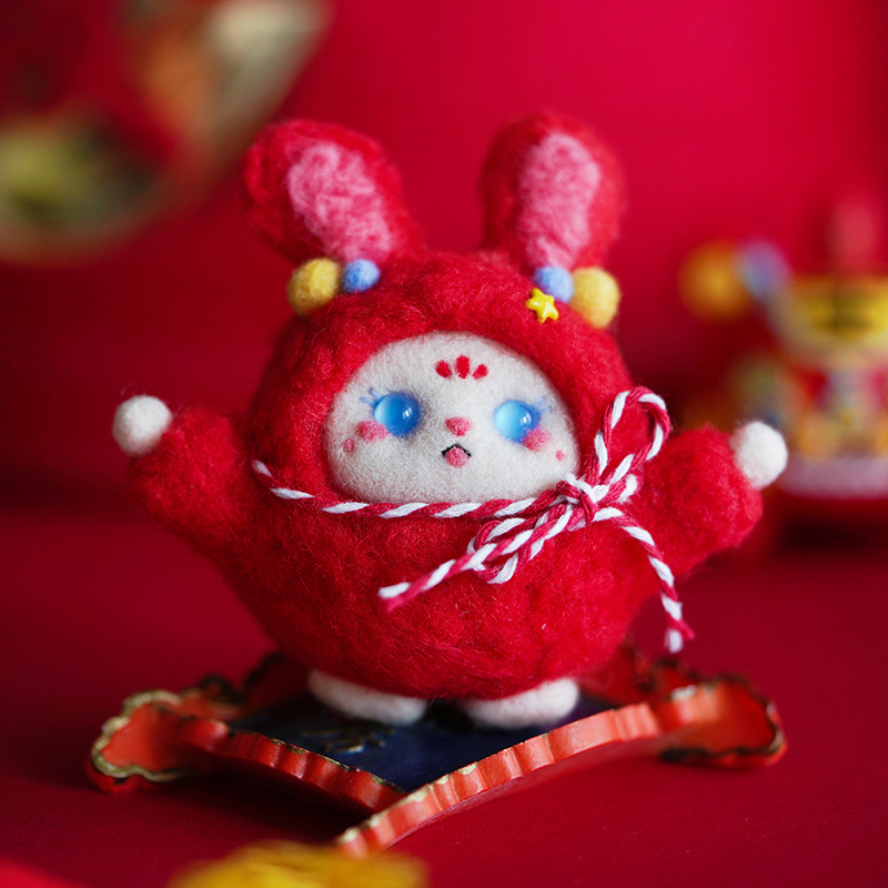 Picture of Velvet rabbit New Year Cartoon Doll wool felt pokes diy material package handmade gift pendant New Year