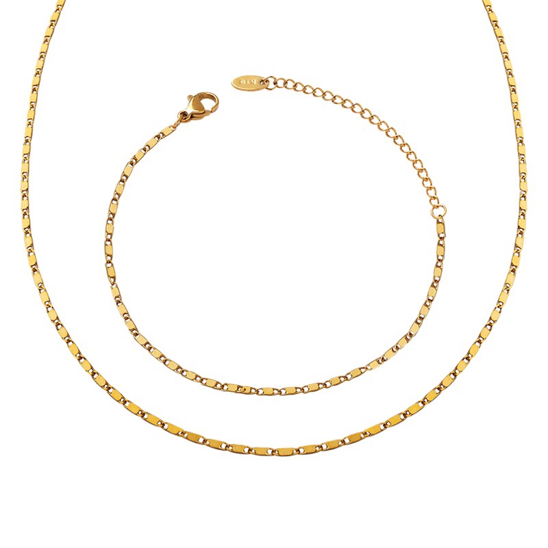 Korean Style Minimalist Personality and Meticulous All-match Fashion Commuter Day Shape Necklace Commuter Bracelet Copper Material Jewelry Set