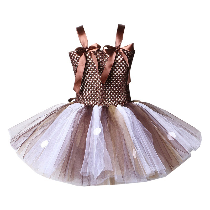Christmas Elk Girls Dress European and American Cartoon Fawn Children's Mesh Puff Skirt Tutu Skirt with Headgear