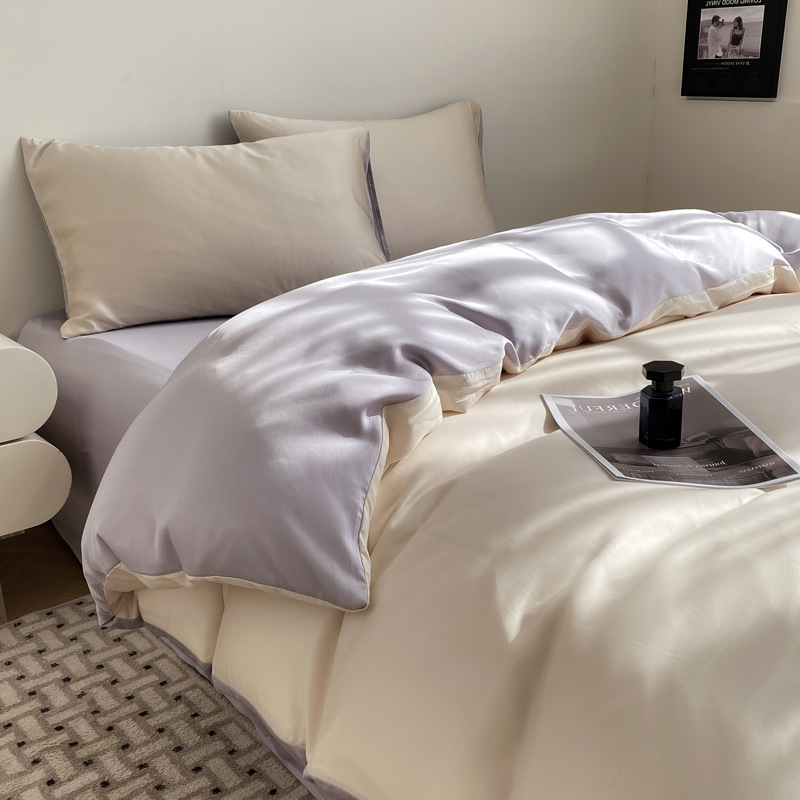 Picture of Summer Light Luxury Solid Color Ice Silk Four-piece Set Class A Cool Bed Sheet Quilt Cover Dormitory Three-piece Set Bed Cover Gift for Hair 4