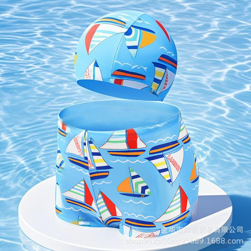 Children's Swimming Trunks with Hats Men's Big Children's Hot Spring Boats Korean Cartoon Baby Children's Swimming Suit