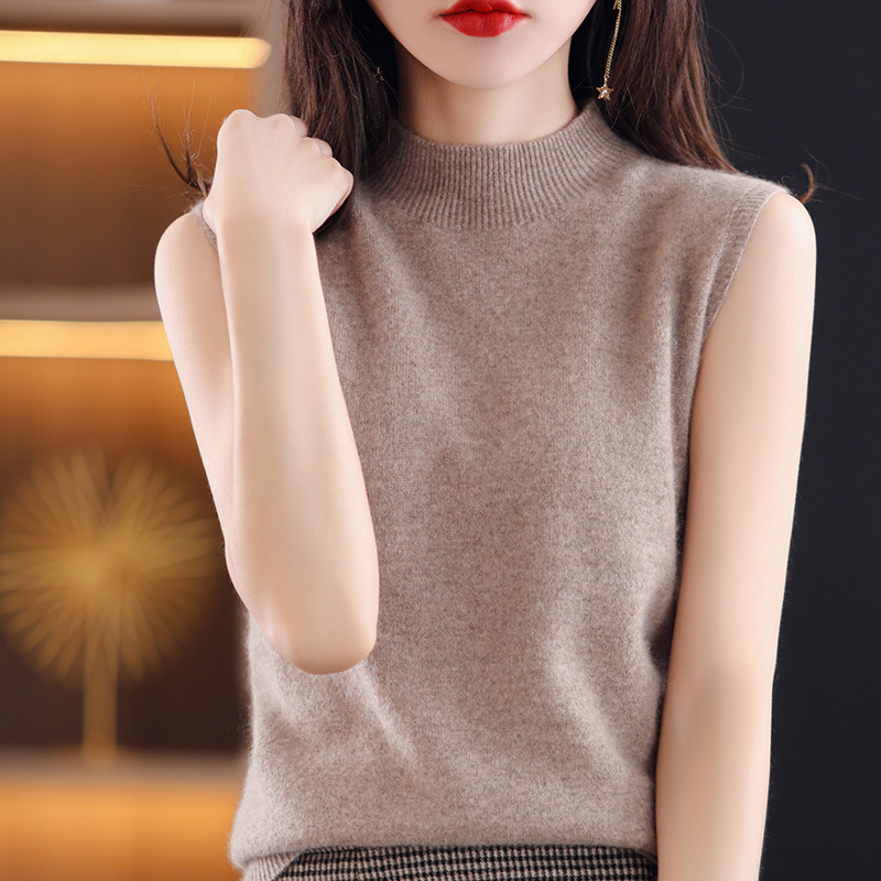 Picture of Loose Half-high Neck Knitted Vest Women's Outer Wear Autumn Sleeveless Top Black New Small Sling Summer Inner Base Shirt