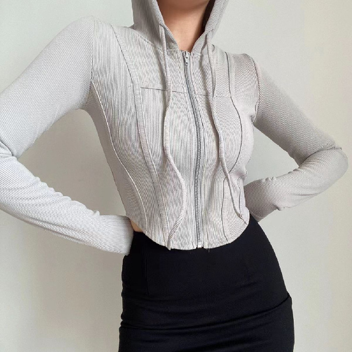Picture of 2023 New Spring and Summer Sweatshirt Coat Slim-fit Long-sleeved Cardigan Fitness Top Thin Hooded Yoga Clothes Women