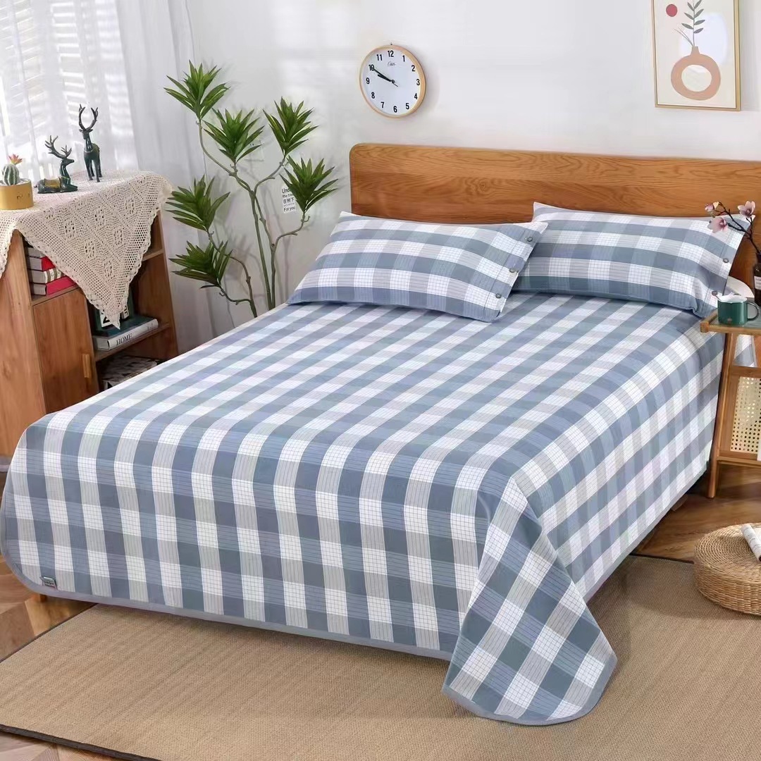 Picture of Summer Pure Cotton Coarse Cloth Cooling Mat Bed Sheet Three-Piece Set Kang Sheet Coarse Cloth Single Piece Linen Quilt Kang Sheet Houndstooth Pattern