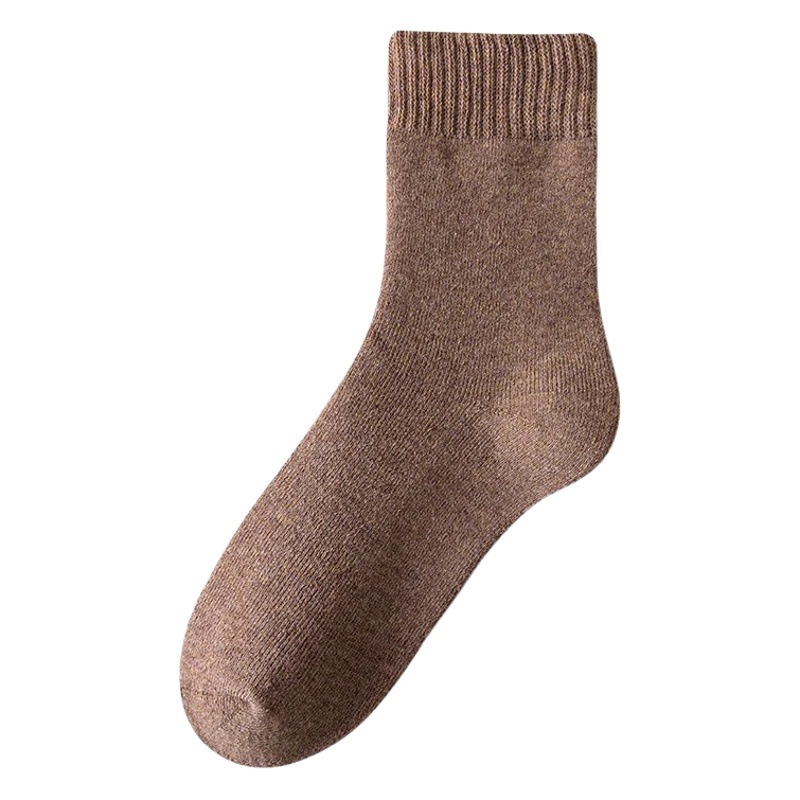 Socks men's mid-calf length socks fleece-lined thickened autumn and winter floor socks solid color towel socks Terry warm stockings men