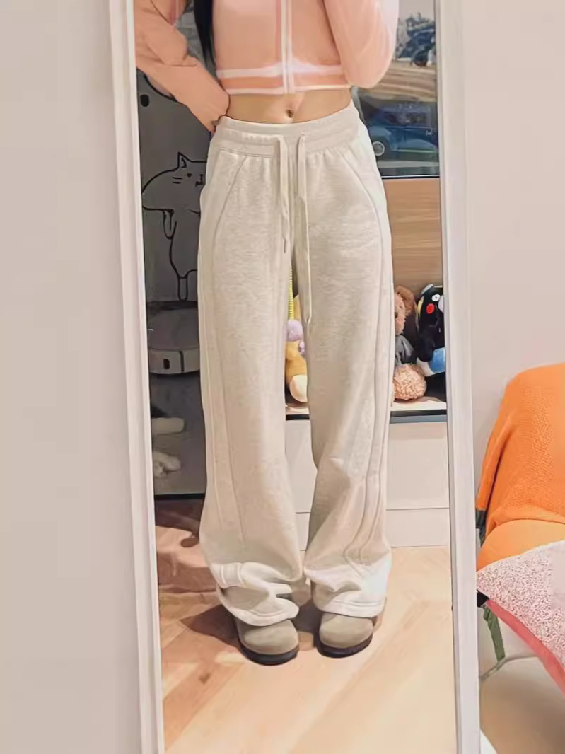 Picture of Autumn and Winter New Lu Brand Women's Sweatshirt Pants Souba Wide-Leg Pants Loose Waistband Fleece-Lined Sports Straight Pants Warm