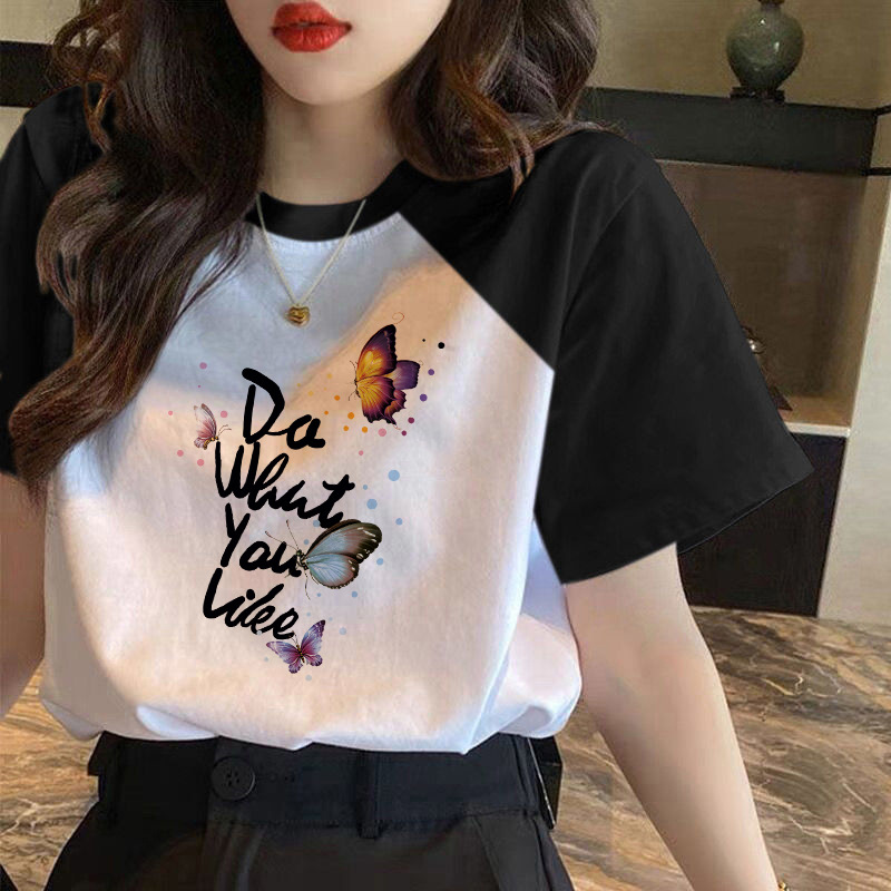 100 Cotton chubby girl plus size Short-sleeved T-shirt Women's 2024 Summer Loose Slim Belly Covering Ragged Bottoming Top Ins