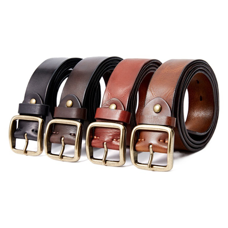 Retro Genuine Leather Belt Men's Pin Buckle Thick Unisex Women's Belt Casual Fashion First Layer Cowhide Handmade Belt for Women