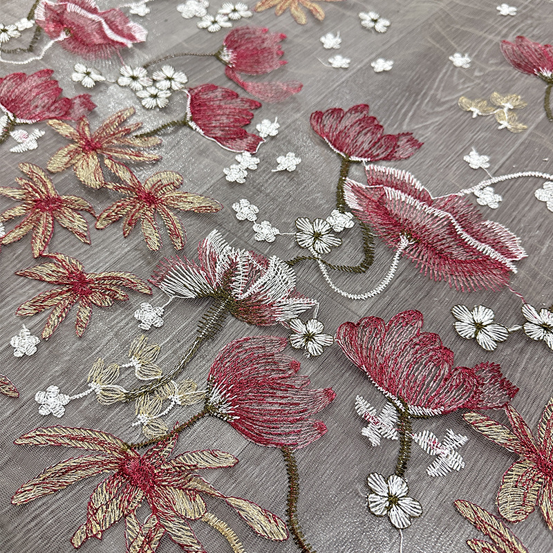 Picture of Three-dimensional Lotus Water-soluble Embroider Mesh Fabric Multi-color Embroider Cross-border Heavy Embroider Fashion Dress Dress Fabric
