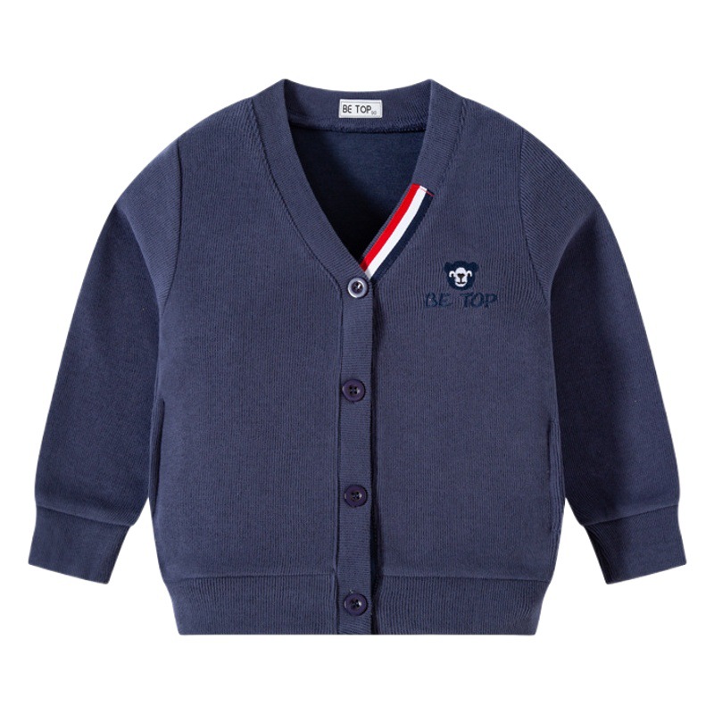 Betop Kidsren's Clothing 2025 Spring & Fall New Kidsren's Outwear French Threaded Top Boys' Knitted Knitwear Embroidered Cardigan