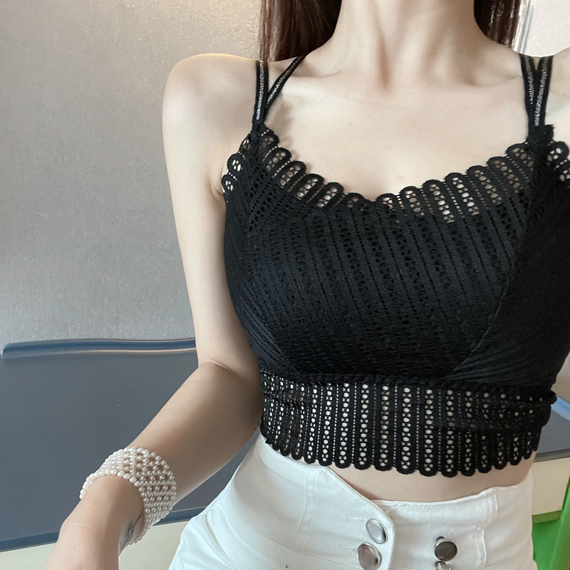 Picture of 2021 Lace Hollow-Out Strapless Sexy Camisole with Built-In Bra, Back Cross Anti-Exposure Underwear, Beautiful Back Tube Top for Commuting