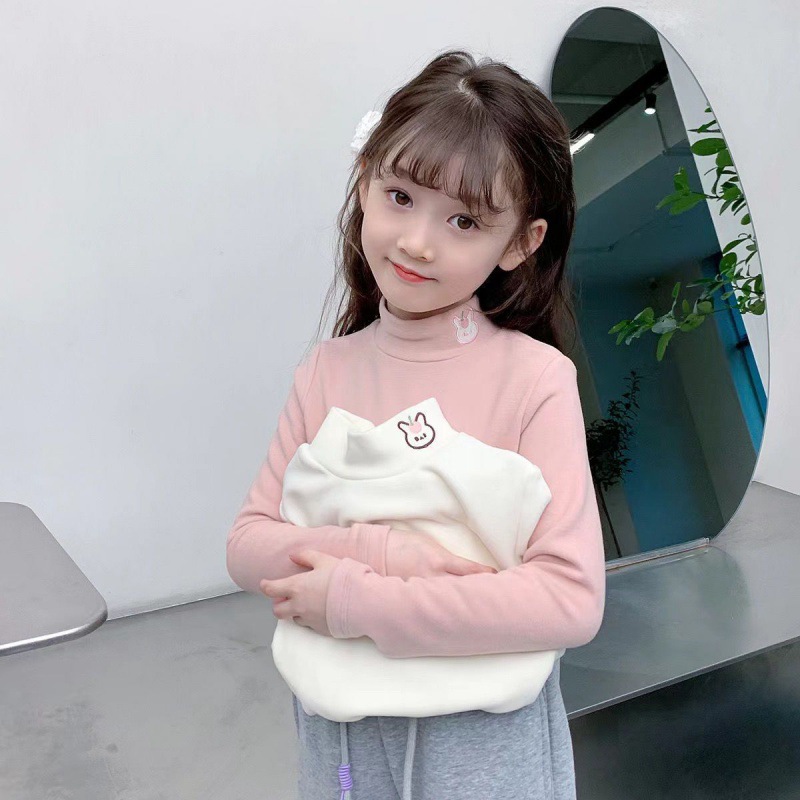 Picture of Girls' bottoming shirt thickened double-sided velvet half turtleneck baby long-sleeved T-shirt Western style medium and big children's inner warm top