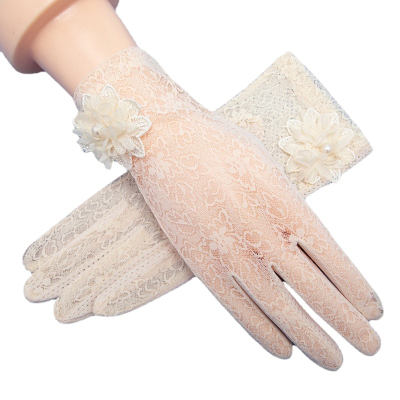 Lace Sun Protection Gloves for Women Summer Ice Silk Thin Style Driving and Cycling Touch Screen Non-Slip Short Style Breathable