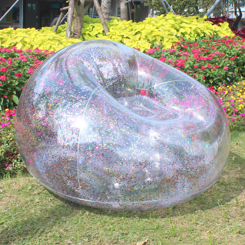 Picture of In stock inflatable home lazy sofa transparent sequin recliner portable PVC inflatable sofa outdoor portable