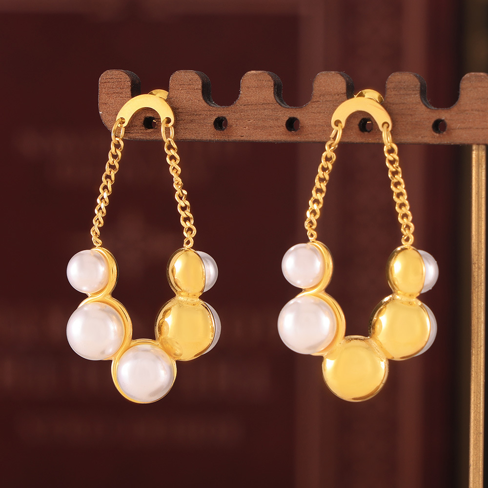 French Retro Imitation Pearl Earrings Niche Elegant Design Stainless Steel Plated 18K Gold Simple All-match Earrings in stock