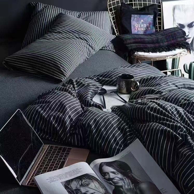 Picture of Washed Cotton Bed Sheet Four-Piece Set, Fresh Style Duvet Cover, Simple Ins Student Dormitory Three-Piece Duvet Cover Set
