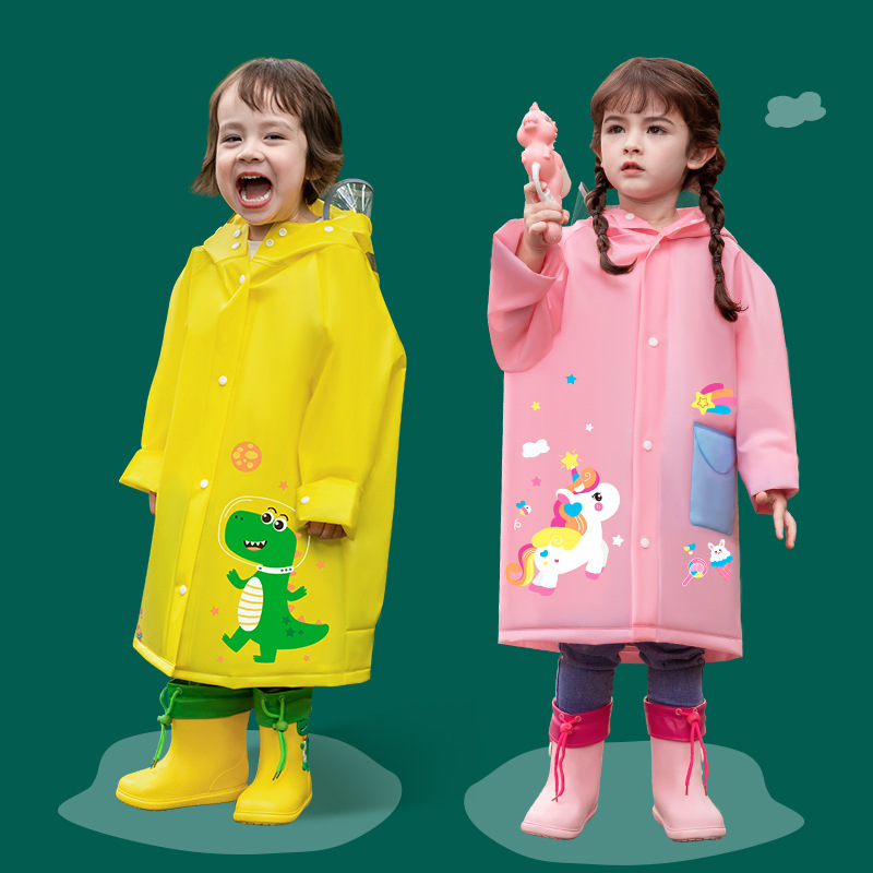 Children's Raincoat Boys and Girls Large Brim Kidsren Baby Waterproof Eva Environmentally Friendly Poncho with School Bag Kindergarten