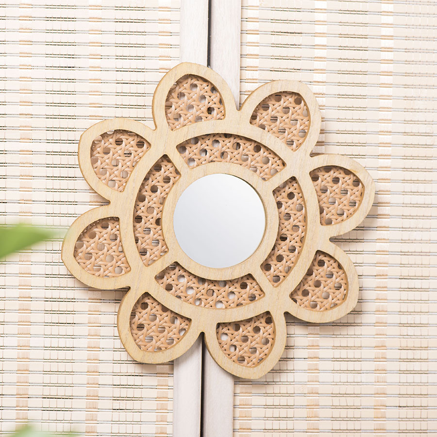 Picture of Flower Mirror Imitation Rattan Wall-mounted Hand-woven Hotel Bar Living Room Creative Wall Hanging Wall Decorations