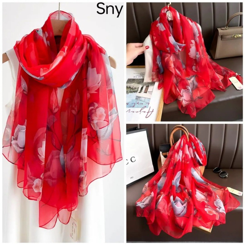 Picture of Spring and Summer New Soft Yarn Sunscreen Shawl Summer Thin Imitation Silk Long Silk Scarf Fashion Printed Flower Scarf