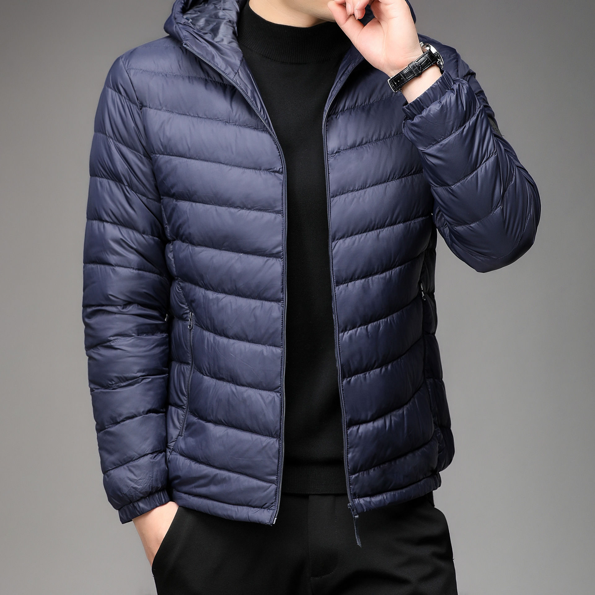 Picture of Brand Handle Autumn and Winter Light Down Cotton-padded Jacket Men's Short Vertical Collar Hooded Middle-aged and Elderly Light Thin Broken Coat