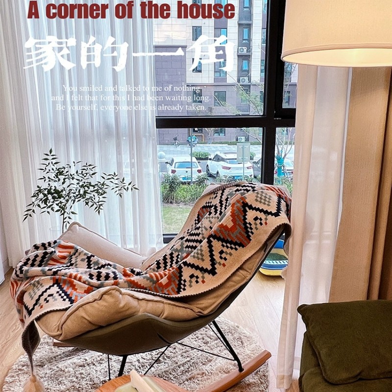 Picture of Bohemian sofa blanket ethnic style blanket Nordic shawl air conditioning blanket B & B knitted tassel bed blanket